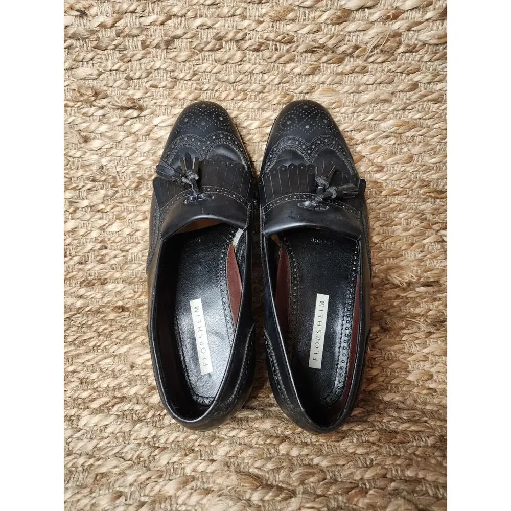 Florsheim Imperial Dress Shoes Men's Sz. 10 Black Wingtip Leather Loafers